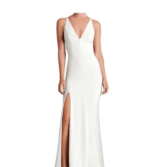 Dress The Population Estella Dress Gown Leg Slit White Size Medium Bridal Prom - Picture 2 of 14